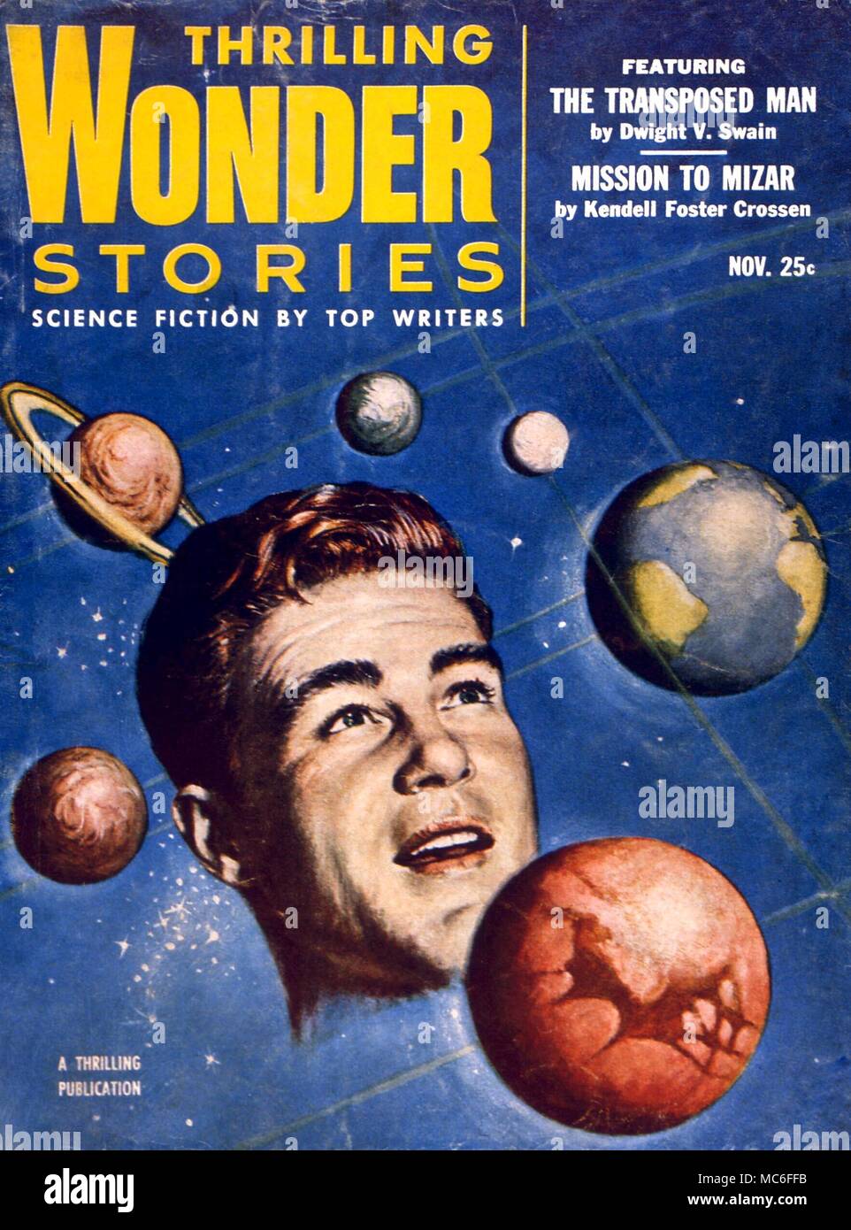 Planeten' spannend Wonder Stories" Jacke, November 1953. Abbildung von Walter Popp Stockfoto