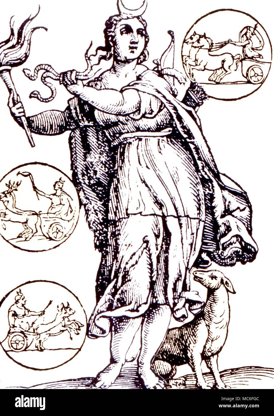Planeten - DER MOND Abbildung von Luna und ihre Attribute von Natalis Comitis bin ythologiae', in Pavia, 1616 gedruckt Stockfoto