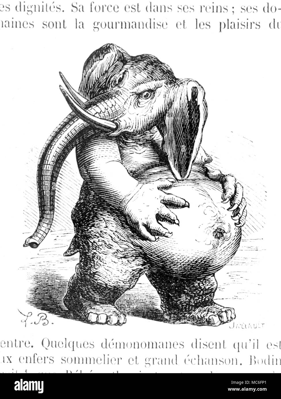 Behemoth, der Dämon der Völlerei, wie durch die journalistische occulist dargestellt, Collin de Plancy, in seinem Wörterbuch Infernal, 1863. Stockfoto