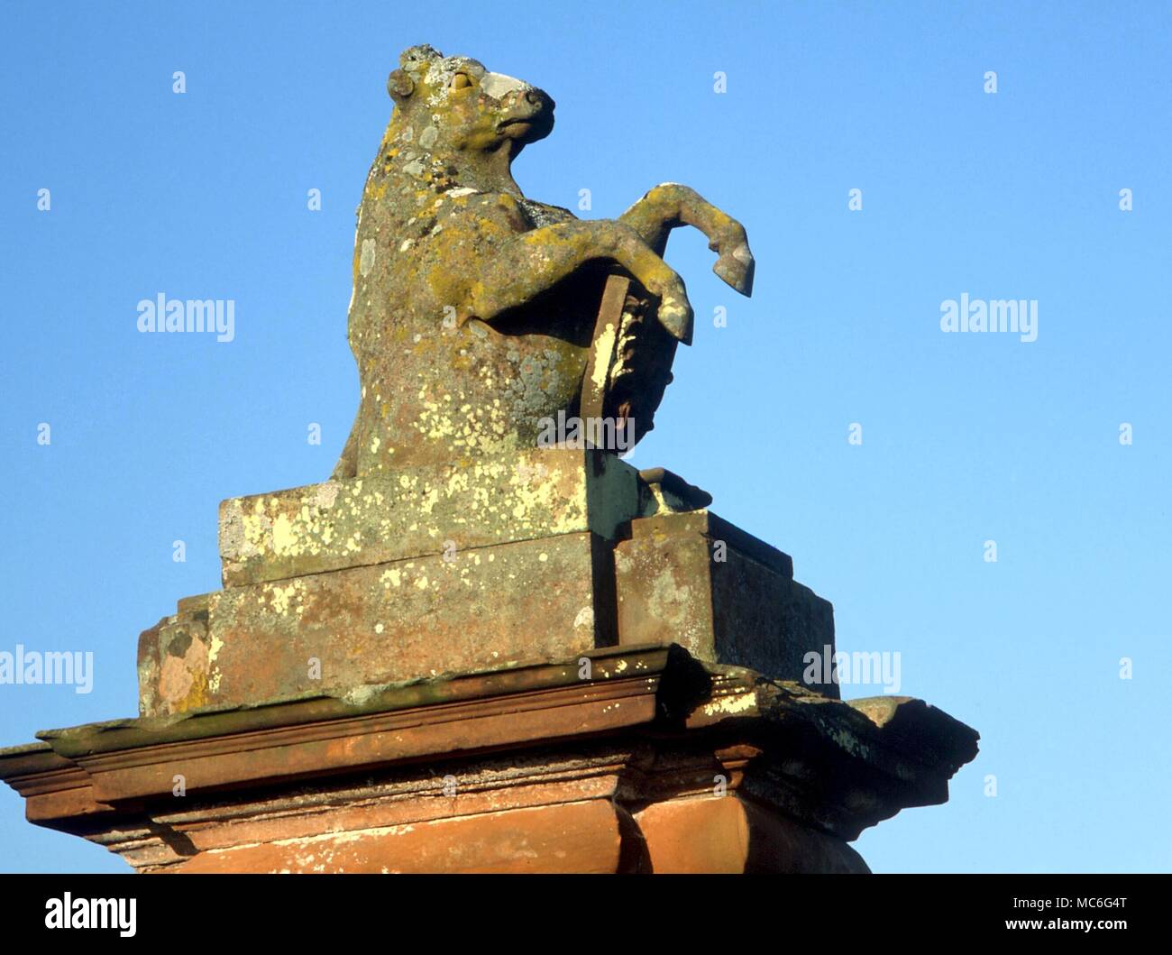 Tiere - Mythen heraldischen Stier auf die Tore von einem Haus am Great Salkeld Stockfoto