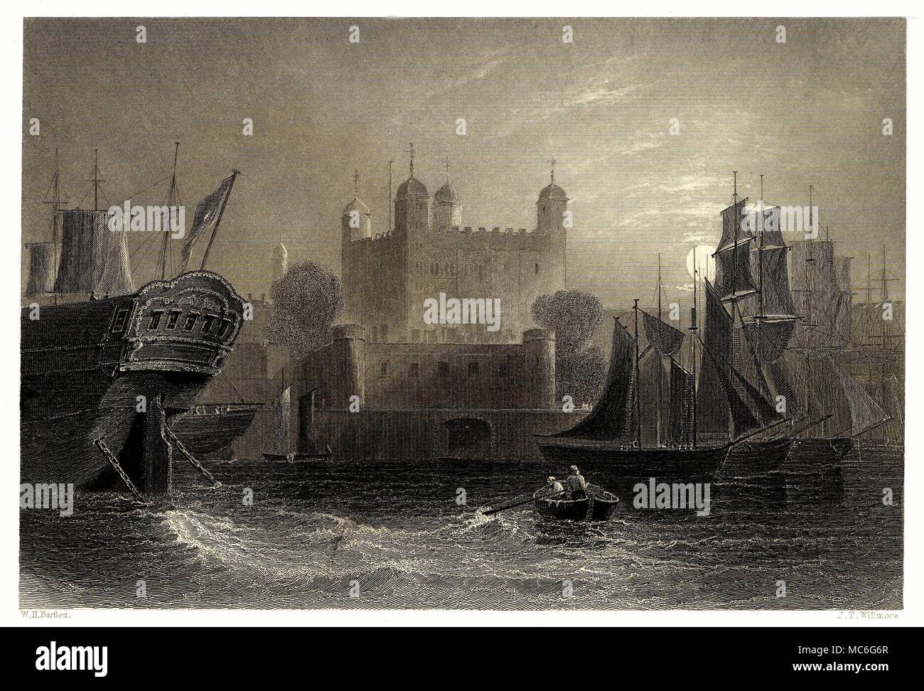 LONDON - Tower - HAUNTED ORTE Tower von London - Gravur von der Mitte des 19. Der Turm ist kompetent eine der am meisten frequentierten Orten in London. Stahlstich von J.T. Willmore, nach einer Zeichnung von W.H. Bartlett. Stockfoto