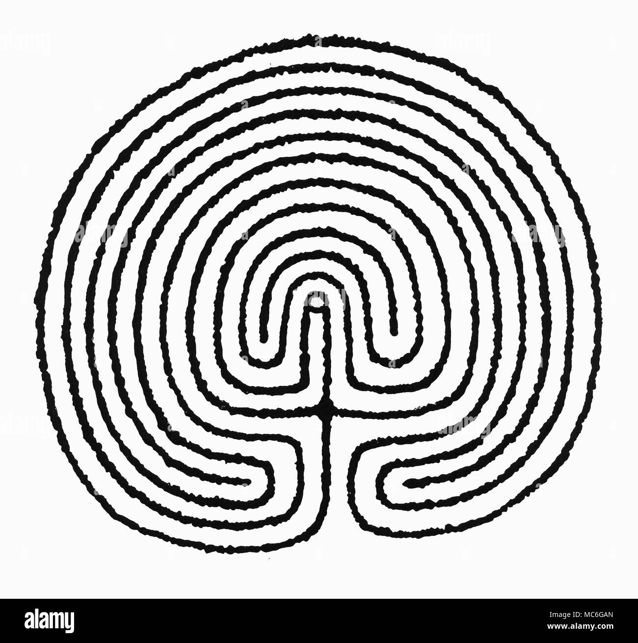 Labyrinthe - WISLEY LABYRINTH Dieser Grundriss der Wisley Labyrinth offenbart es eine relativ normale Labyrinth zu Design, in Gärten und Felszeichnungen verwendet. Es ist vermutlich mittelalterlichen Ursprungs, aber im Gegensatz zu der Mehrzahl der mittelalterlichen Labyrinthe, dies ist eine, in der es möglich ist, sich selbst zu verlieren: Es ist also nicht nur eine Bahn, die unweigerlich zu einem einzigen Zentrum führt. Stockfoto
