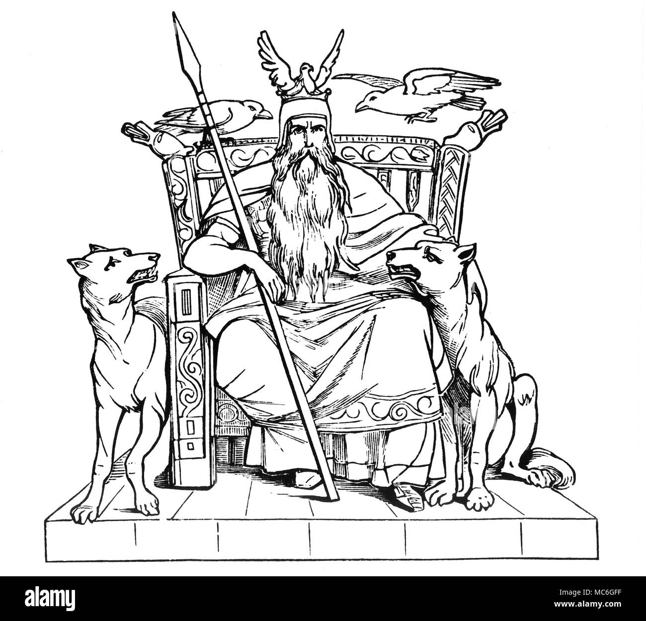 Germanische Mythologie - ODIN der Gott Odin mit seinen Geschöpfen, die uns  daran erinnert, dass er ursprünglich ein, er war das Oberhaupt der Raven  Clan. Odin war der Gott der Toten, für