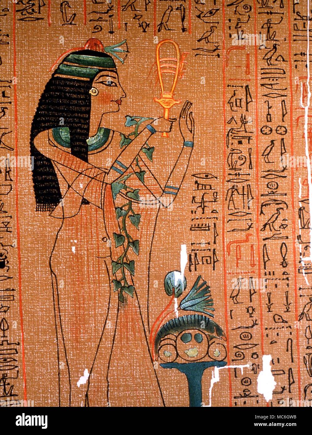 Ägyptische Mythologie - SISTRUM der Seele des Verstorbenen, Lady Aphia mit der Heiligen sistrum. Von der Papyrus von Anhai, in der Budge Lithographien von Das Buch der Toten Stockfoto