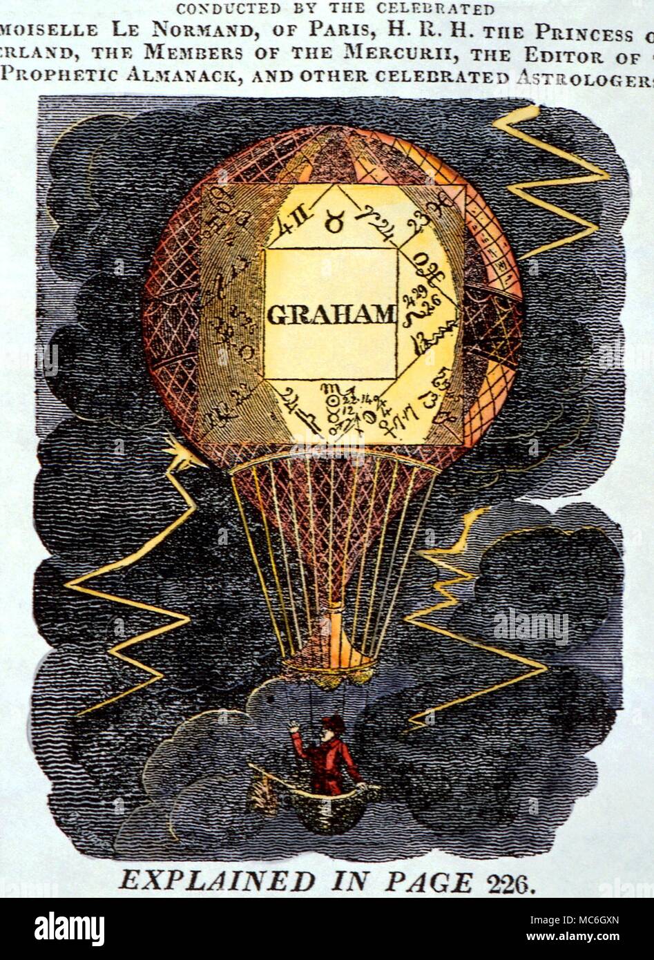 Horoskope - Das Horoskop der Ballonfahrer Graham. Ein frühes Beispiel für ein Horoskop. Von der Zerzausten Astrologe des 19. Jahrhunderts, 1824 Stockfoto