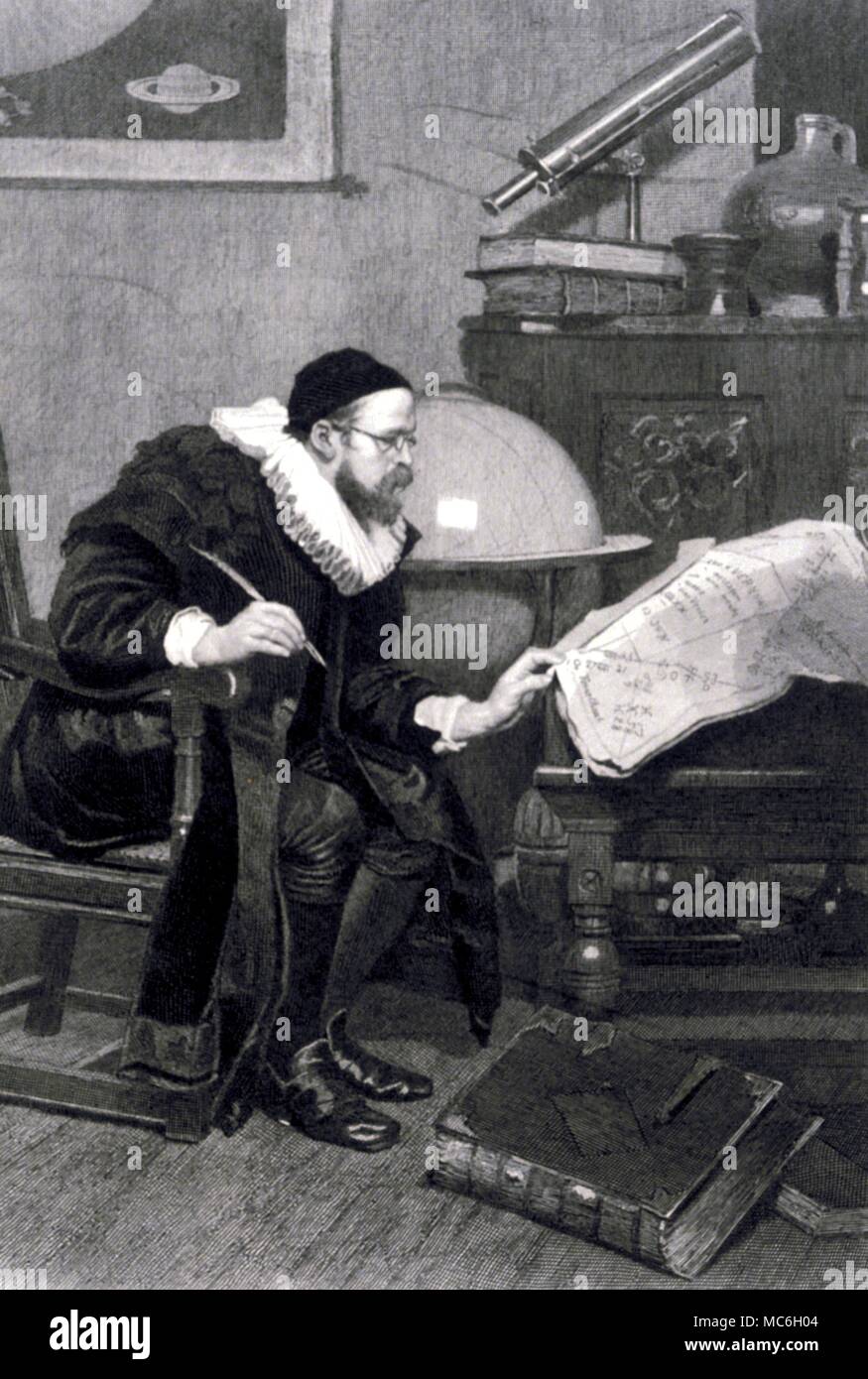Horoskope - Der Astrologe ein Horoskop zu studieren. Kupferstich von Demannez (1879) nach dem Gemälde von Lucas Stockfoto