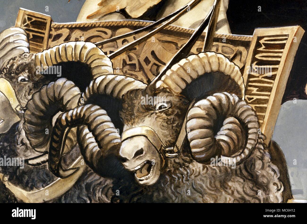 Detail der Runen auf dem Wagen von Thor, nach einem Gemälde von Gordon Wain, 1984 Stockfoto