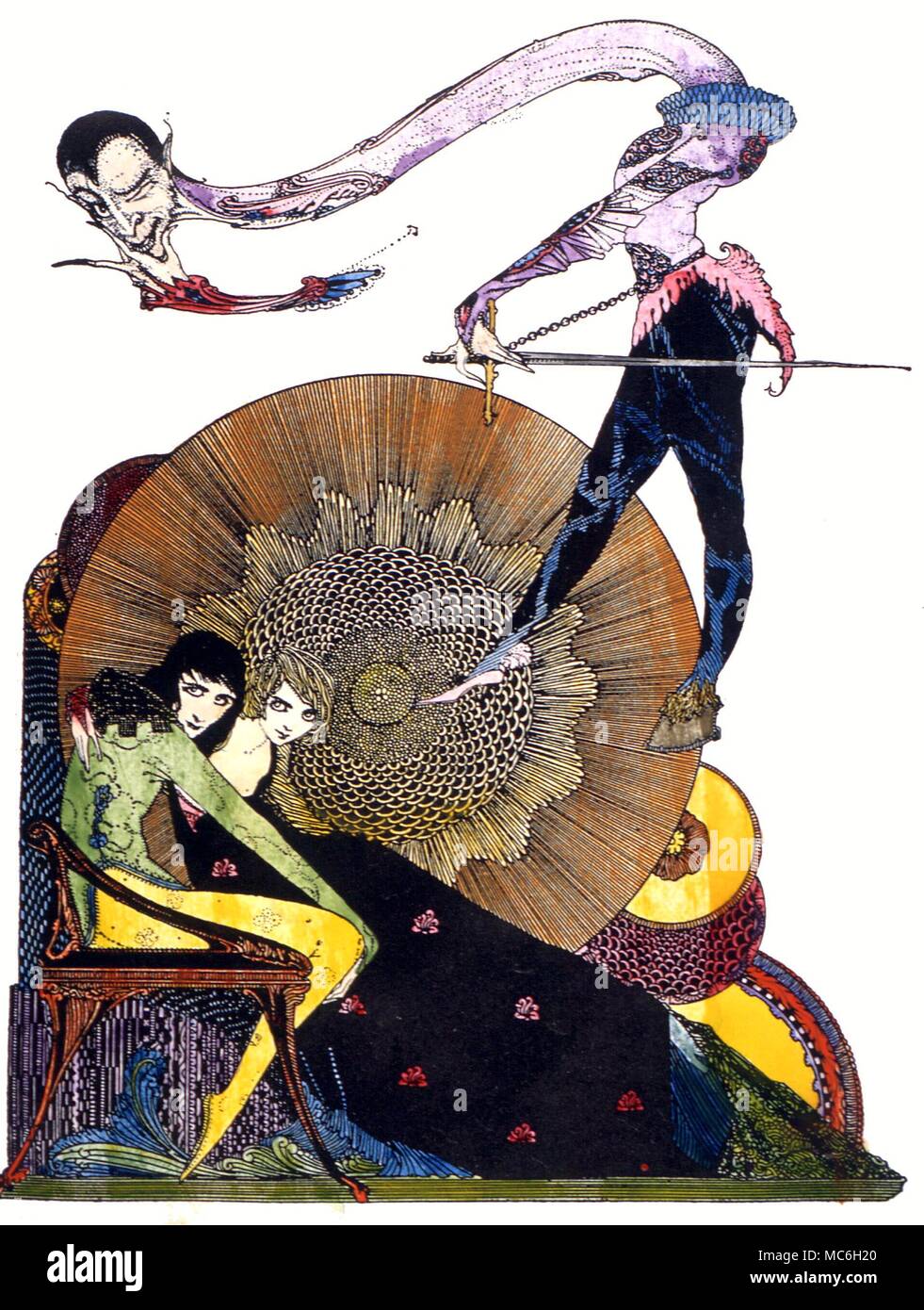 Magier Faust und Mephistopheles, von der Abbildung Vignetten gezeichnet von Harry Clarke, für die 1925 editiron von Goethes Faust Stockfoto