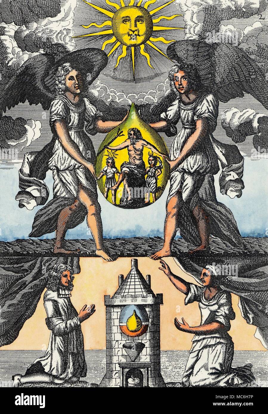 Alchemie Mutus Liber Oder Stille Buch Platte 2 Die Zweite Platte In Der Reihe Der 15 Entsprechend Legt Das Thema Der Division Zwei Engel Halten Ein Tautropfen In Dem Sich