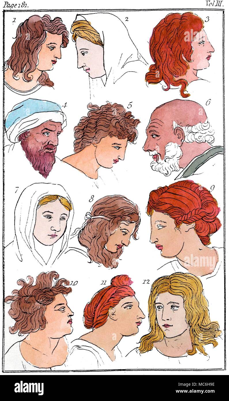 Physiognomie - LAVATER Zwölf 'physiognomischen 'Beispiele für die Köpfe, die aus einer Platte, die in der Ausgabe 1790 von Johann Kaspar Lavater (1741-1801) Physiognomische Fragmente, die er mit der Hilfe von Goethe schrieb. Diese Platte bezieht sich auf Seite 181 in Band III der englischen Übersetzung, wobei die 12 Staats- und Regierungschefs erörtert werden. Stockfoto