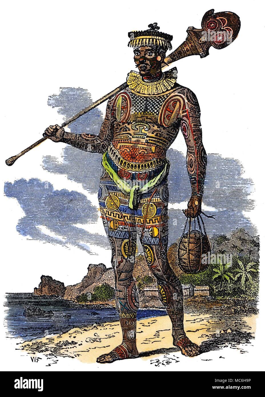TATTOOS Native der Marquesas, mit einem Stark tätowiert Körper. Stockfoto
