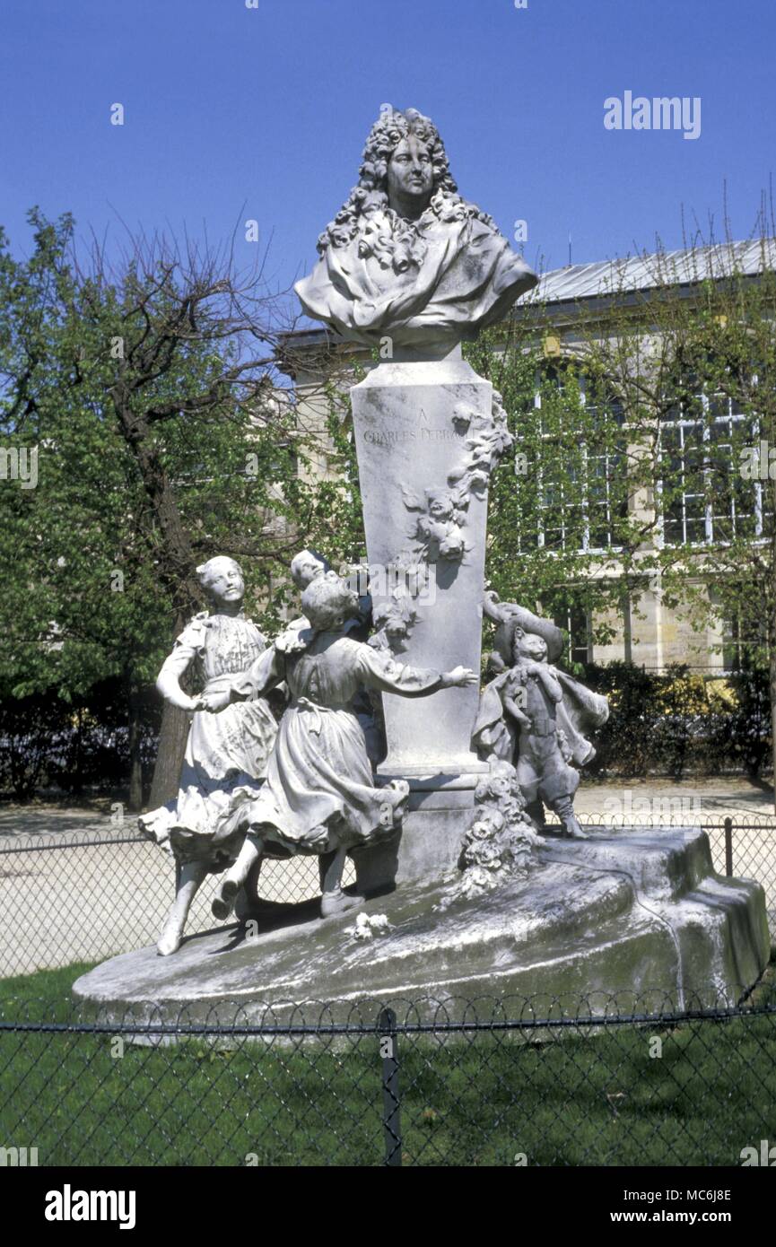 Märchen-CAT-PERRAULT'S CAT. Denkmal für die Story-writer Perrault, mit seinem Puss in Boots anwesend, in dem Jardin des Tuileries, Paris Stockfoto