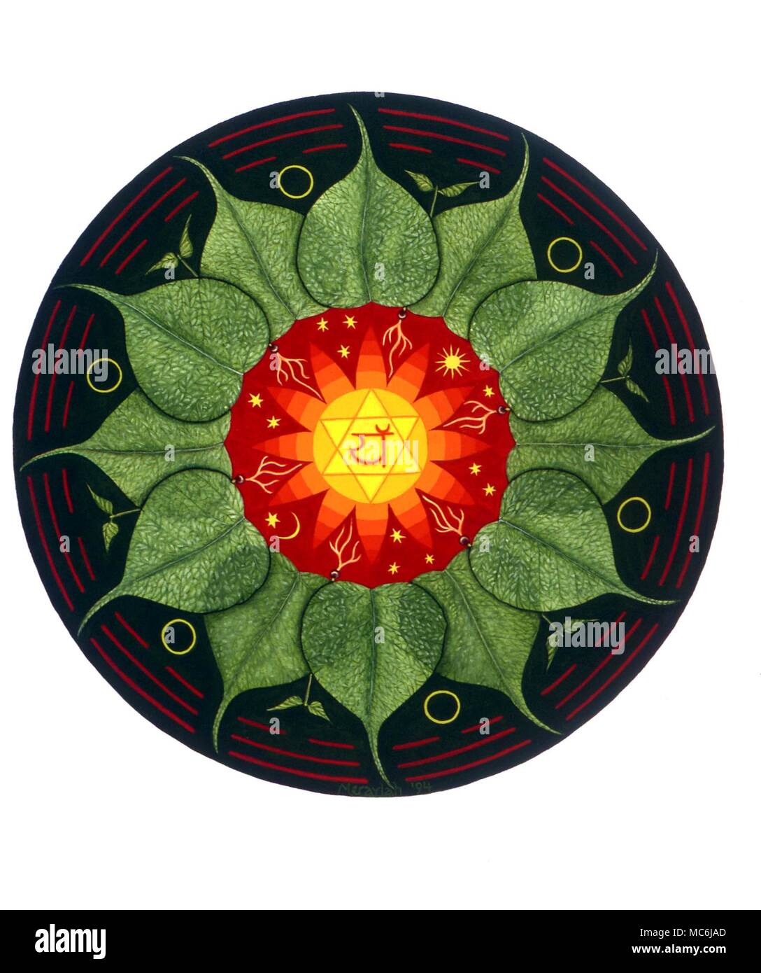 Chakren - ANAHATA oder Herz chakra. Das anahata oder Herz chakra, das Chakra der zwölf Buchstaben beginnend mit Ka, die Farbe von Vermillion. Kunstwerke von Meraylay Allwood Stockfoto