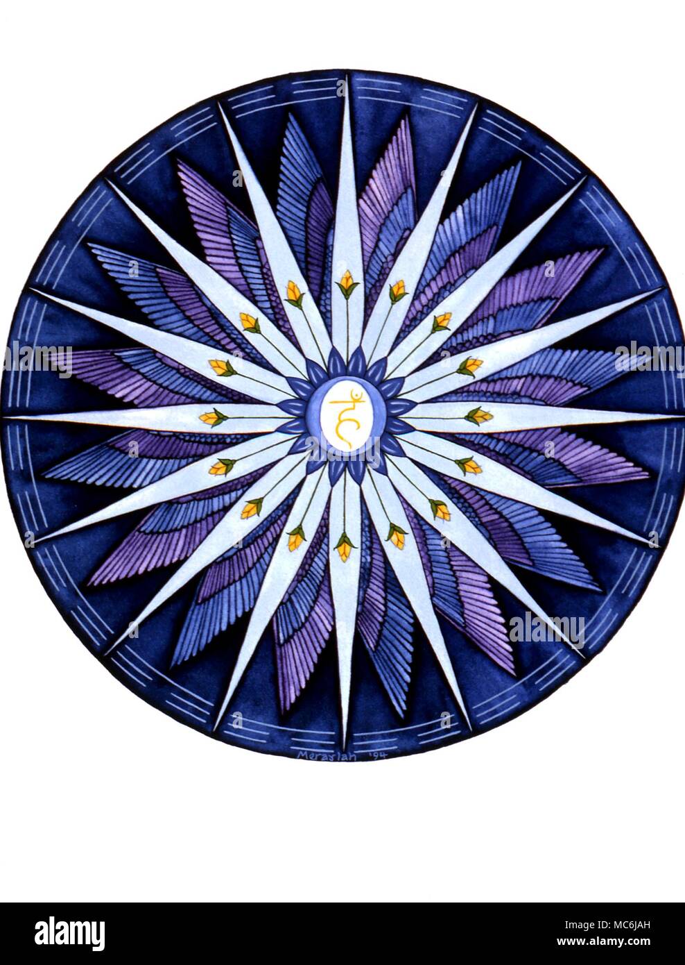 Chakren - VISUDDHA. Die visuddha, oder Hals Chakra, mit seinen sechzehn Blütenblätter. Nach einem Gemälde von Meraylah Allwood, in Auftrag gegeben von Charles Walker Stockfoto