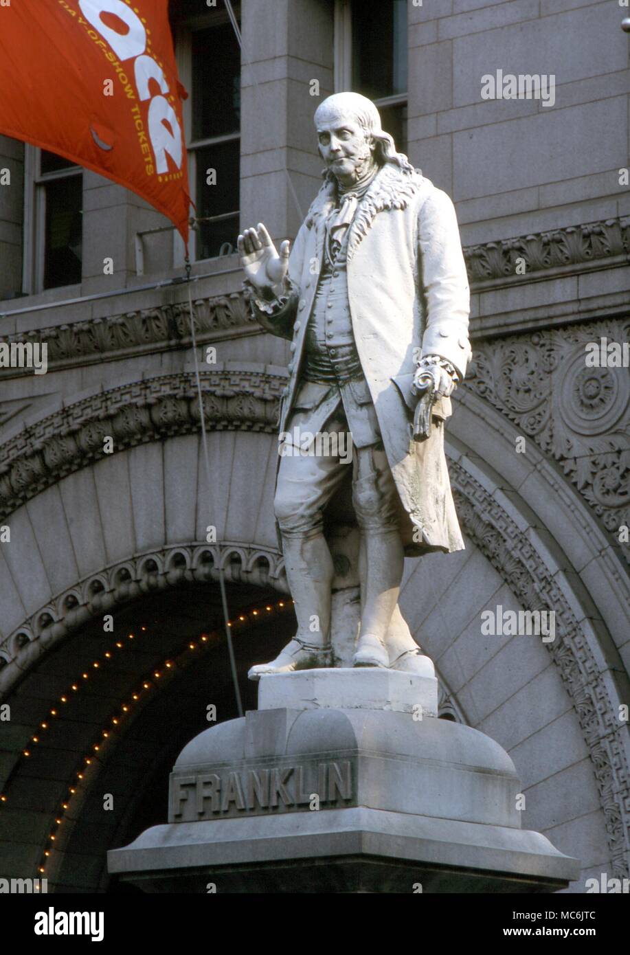 Freimaurer. Statue der Staatsmann Maurer, Benjamin Franklin, geschnitzt 1889 durch Juvenal, nach Ernest Plassman, Washington DC Stockfoto