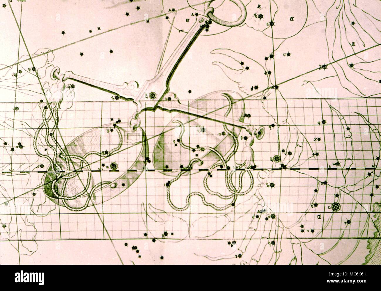 Astrologie - Tierkreiszeichen Bilder. Waage aus der Konstellation der Karten von Bevis. 18. jahrhundert Stockfoto
