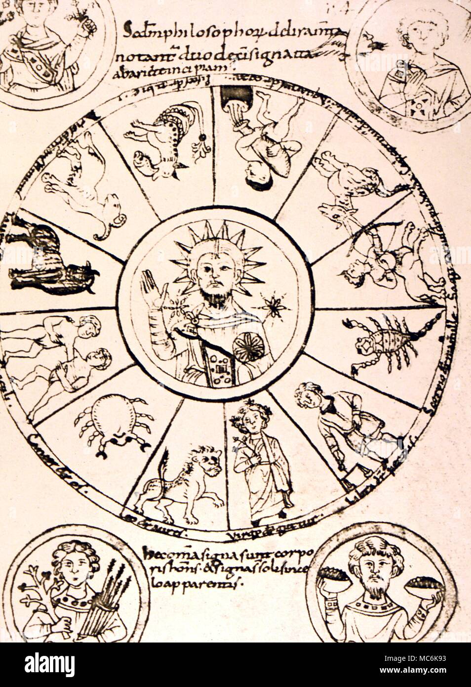 Zodiacs - Mittelalterliche Kopie eines klassischen Tierkreis mit schriftgelehrten zusätzliche Hinweise, vielleicht zehnten Jahrhundert; Fernsehdirektor. Nationale Paris. Mss Lat. 7028 Stockfoto