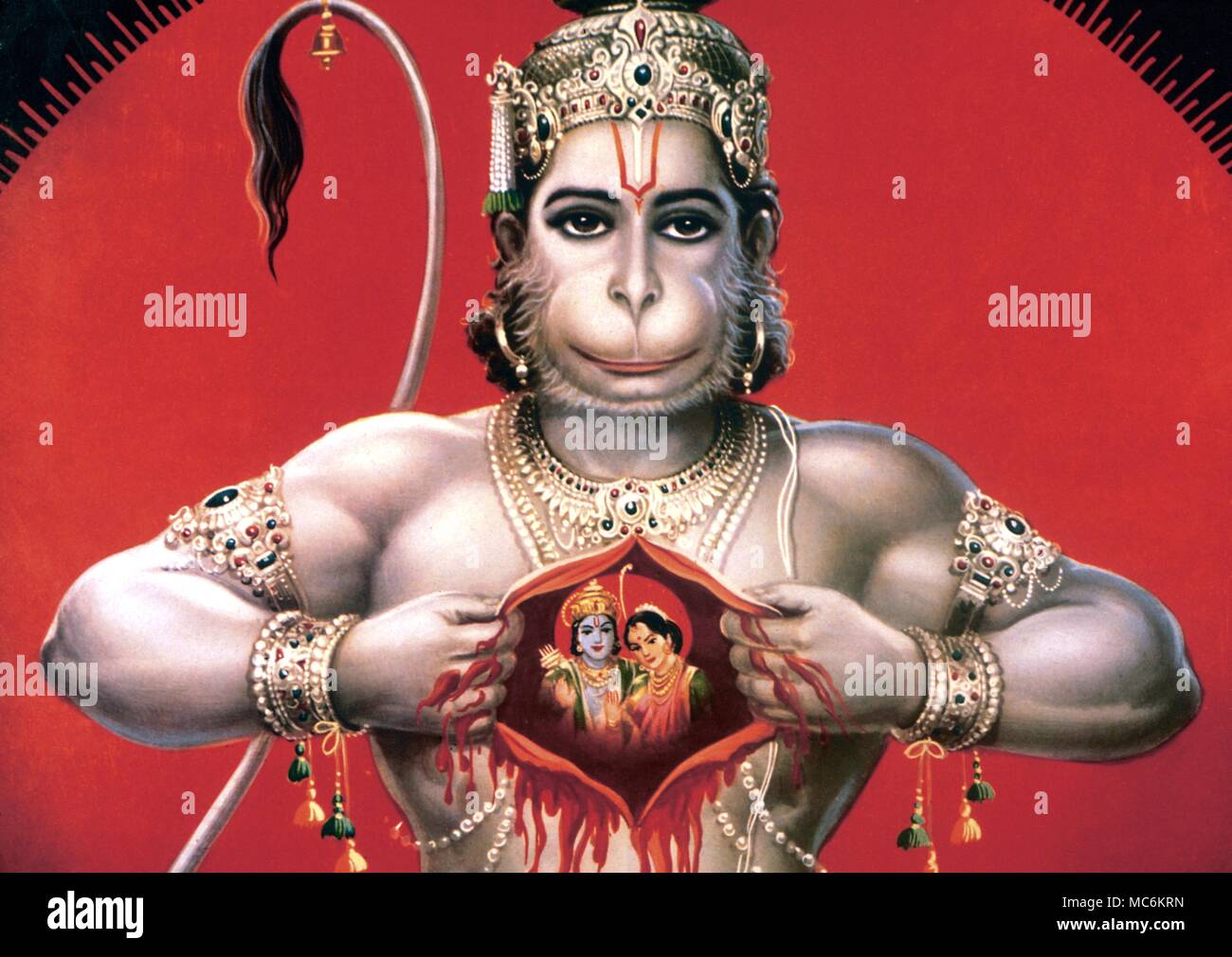 Der hinduistischen Mythologie. Der Affe - Gott, Hunaman. Nach einem beliebten Bombay Street Poster Stockfoto