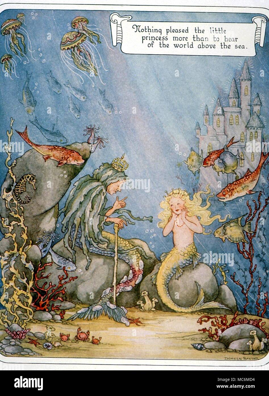 Märchen - Die kleine Meerjungfrau. Die kleine Meerjungfrau hören Märchen der Welt über dem Meer. Mit Ill. von Doreen Baxter, von der Märchenlandschaft Omnibus, C. 1949 Stockfoto