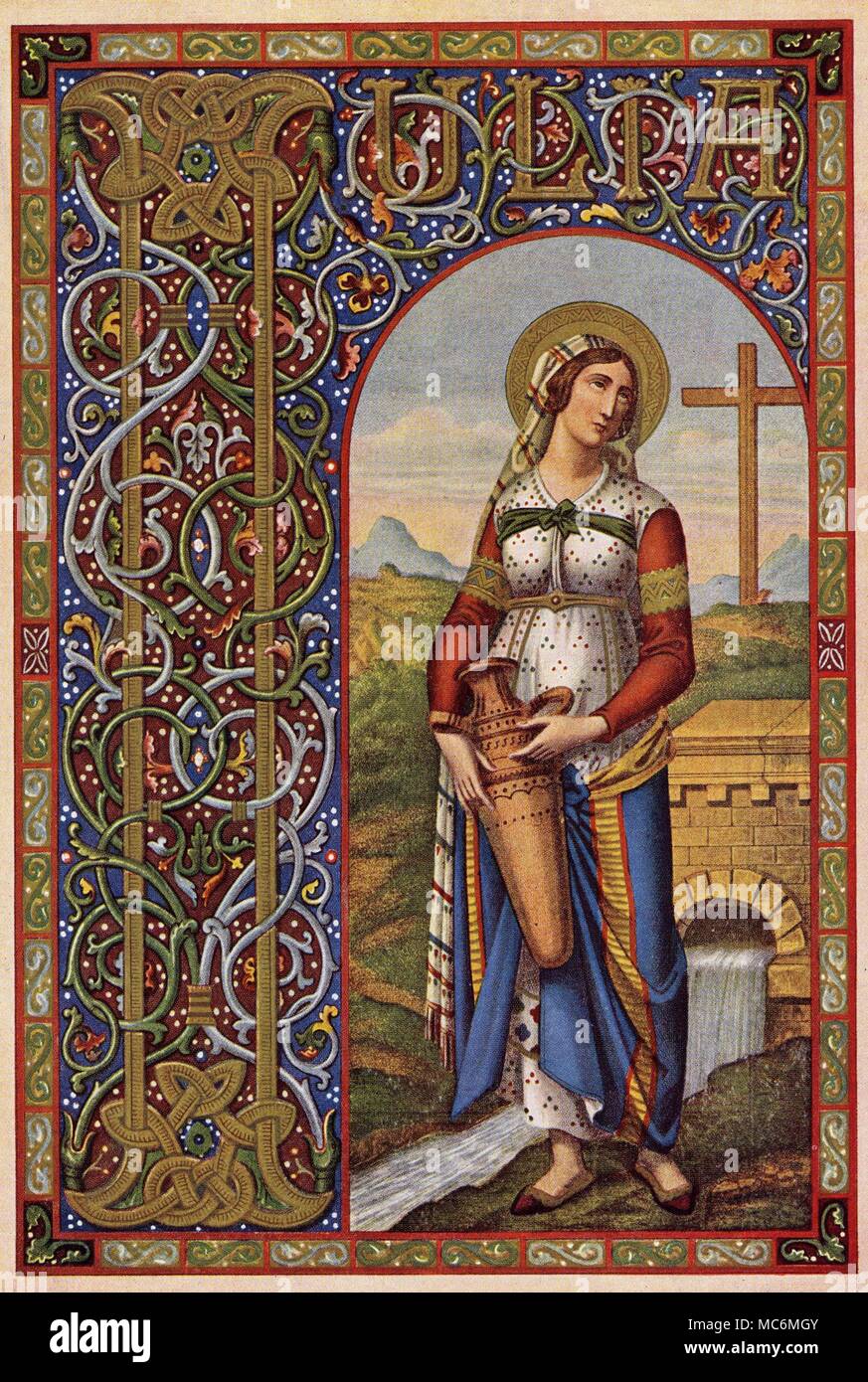 Die Heiligen - JULIA Saint Julia, Jungfrau und Märtyrerin wird gesagt in Karthago geboren worden zu sein. Wenn die Stadt wurde von Genseric, 439, sie wurde gefangen genommen und als Sklave eines heidnischen Syrischen verkauft. Besuchen Sie Korsika mit seiner Sklavin, die syrischen besucht ein heidnisches Ritual, die Schlachtung von Rindern beteiligt. Julia abgelehnt, die Zeremonien, die die Aufmerksamkeit des Gouverneurs der Insel angezogen zu besuchen. Der Gouverneur angeboten vier seiner schönsten Sklavinnen im Austausch für Julia, aber der Händler verweigert. Zornig, der Gouverneur hatte sie gefoltert, von ihr hängt am Kreuz, bis sie starb. Sie Stockfoto