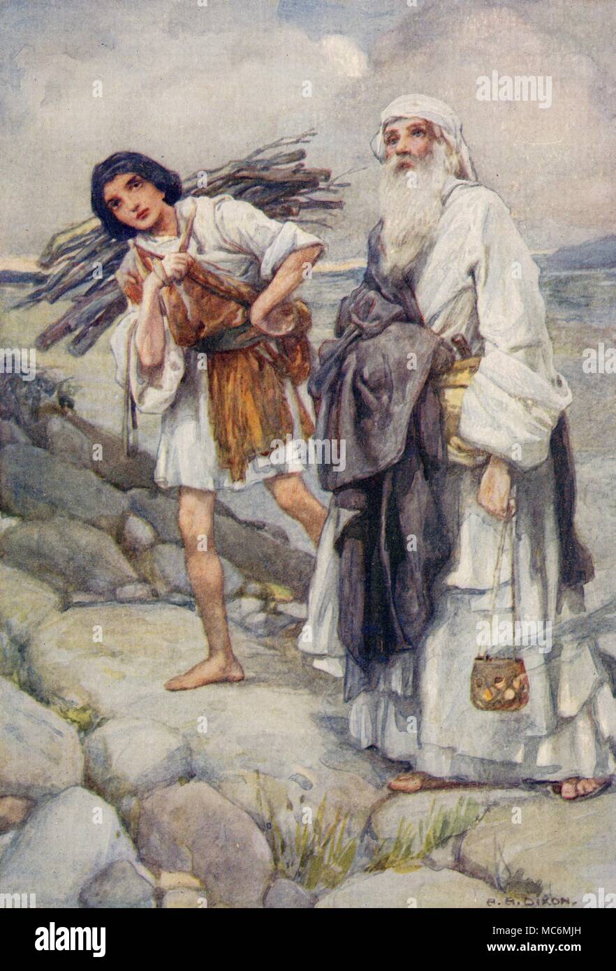 CHRISTIAN - Altes Testament - jüdischen Mythos - Opfer "Abraham und Isaak auf den Berg" - wo der Vater will seinen Sohn zu opfern. Abbildung von Arthur Dixon für Theodora W. Wilson, die Geschichte des Alten Testaments, 1926. Stockfoto