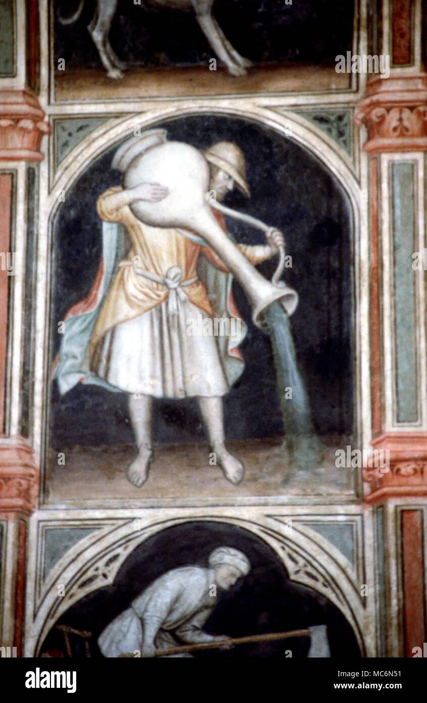 Sternzeichen Wassermann der Wassermann das Wasser Geschenkverpackungen aus der 666 esoterische Fresken in den Salone Padua Italien Stockfoto