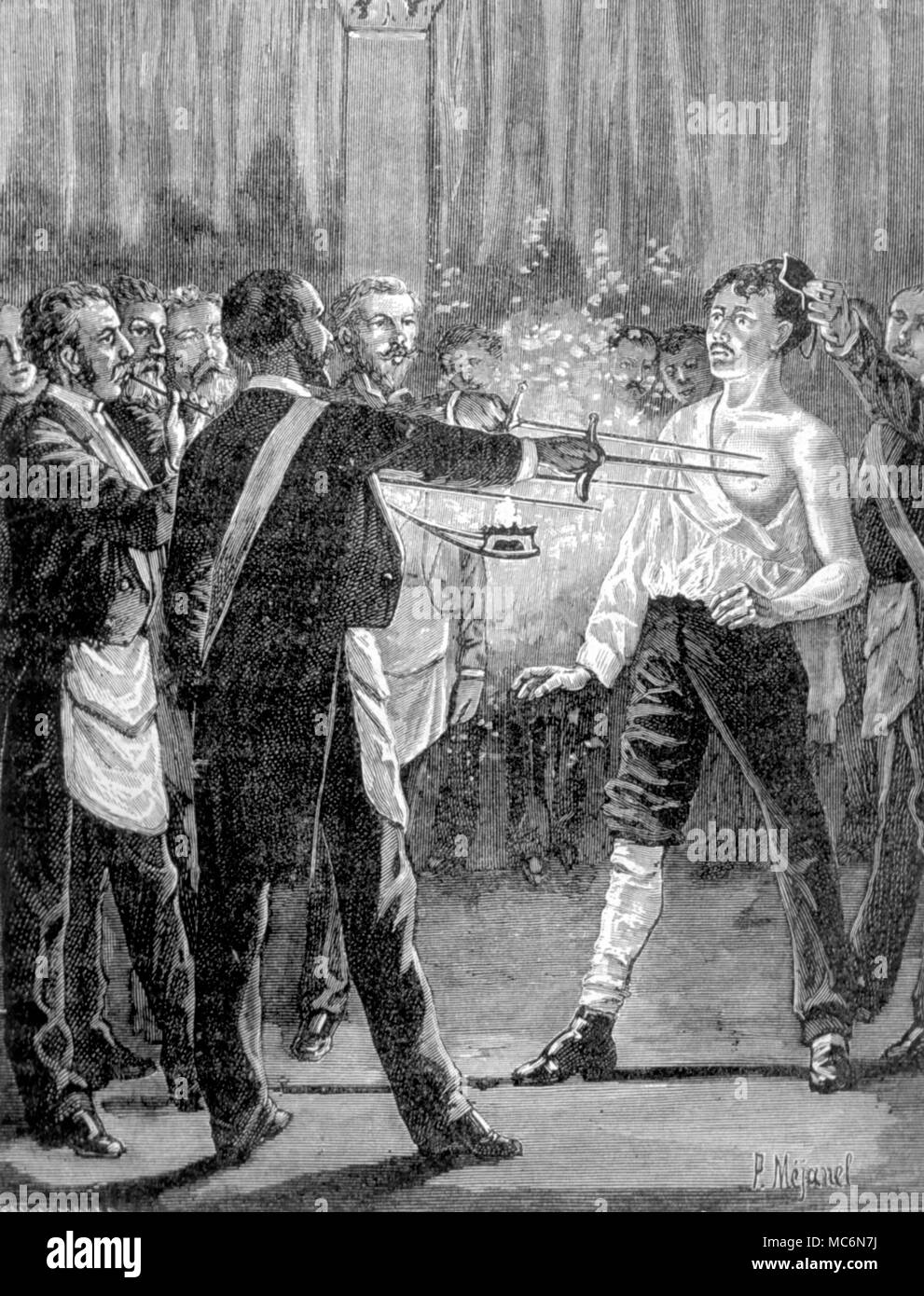 Mauerwerk Einleitung Szene eine burleske Einleitung Szene in der Parodie auf den ersten Grad der Text und die Bilder sind weit von Gelehrten aus dem Lyons Edition von Le Diable Au XIXe Siecle 1860 Stockfoto