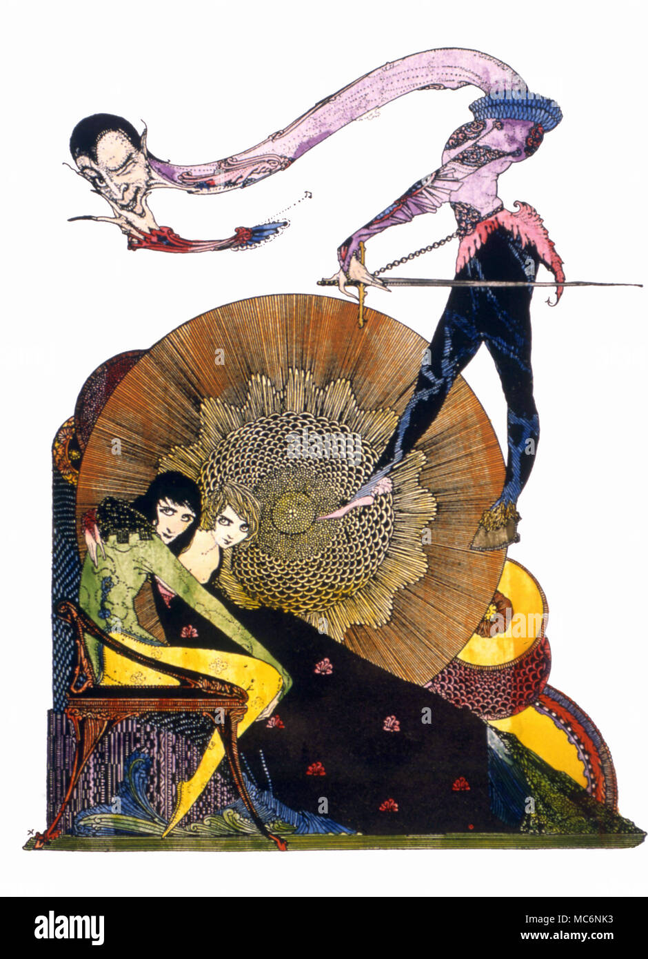 Okkultisten - FAUST. Faust und Mephistopheles, aus den Vignetten gezeichnet von Harry Clarke. Diese Hand - farbige Version ist von einer Edition 1925 von Goethes Faust Stockfoto