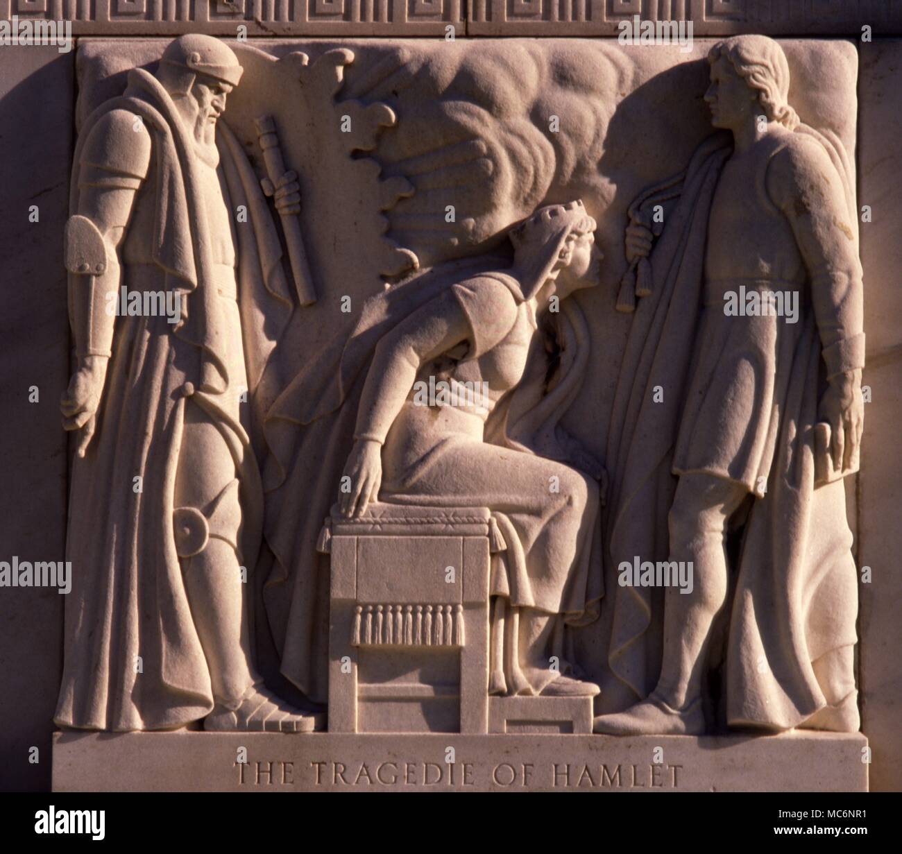 Sculpted releife auf der Fassade der Folger Shakespeare Library, Washington DC. Der Bildhauer ist John Gregory. 1932. Stockfoto