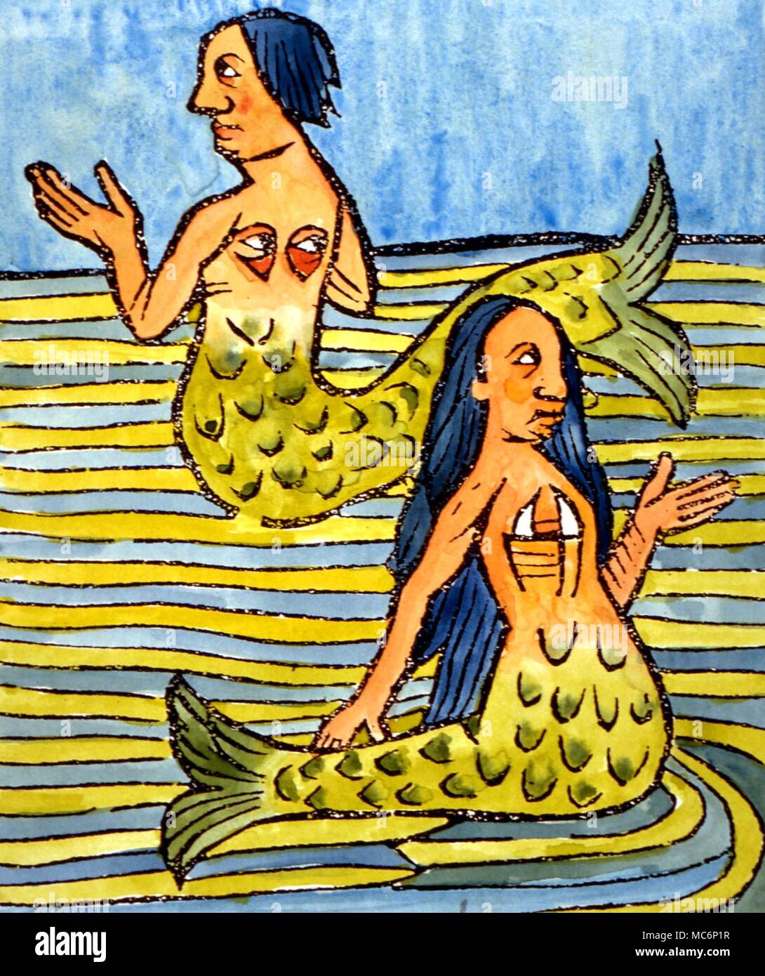 MERMAID 'Monströsen' Meerjungfrauen, mit Augen und Mund in Ihren Rücken. Von den 1562'Hortus Sanitatis". Private Sammlung Stockfoto