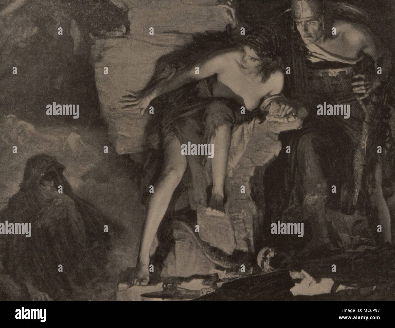 Niedergefallen und die Hexe von Endor' - woodengraving von ca. 1875, nach dem Gemälde von Friedrich Appleyard. Stockfoto