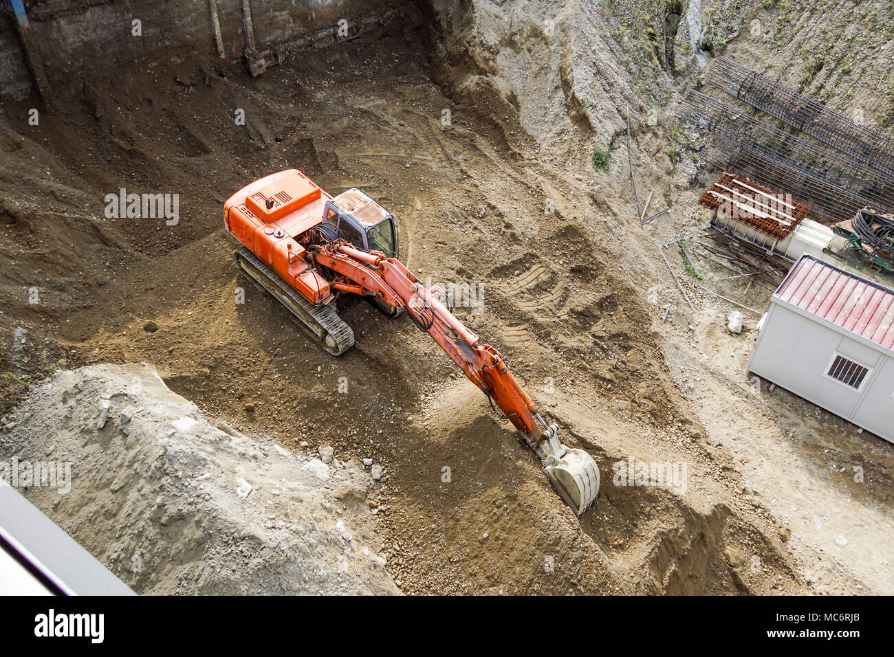 Bagger. schweren Maschinenbau top Aussicht Stockfoto