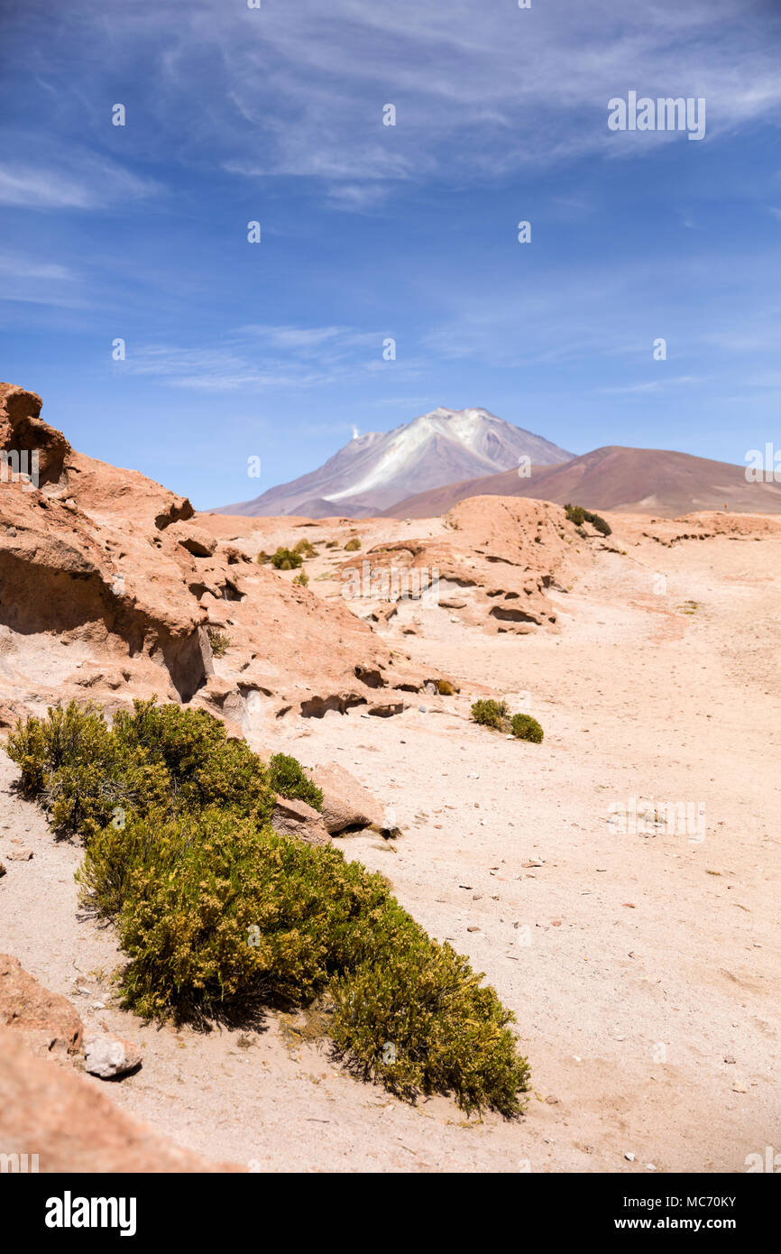 Blick auf Licancabur Vulkan in der Reserva Nacional de Fauna Andina Eduardo Avaroa in Bolivien Stockfoto