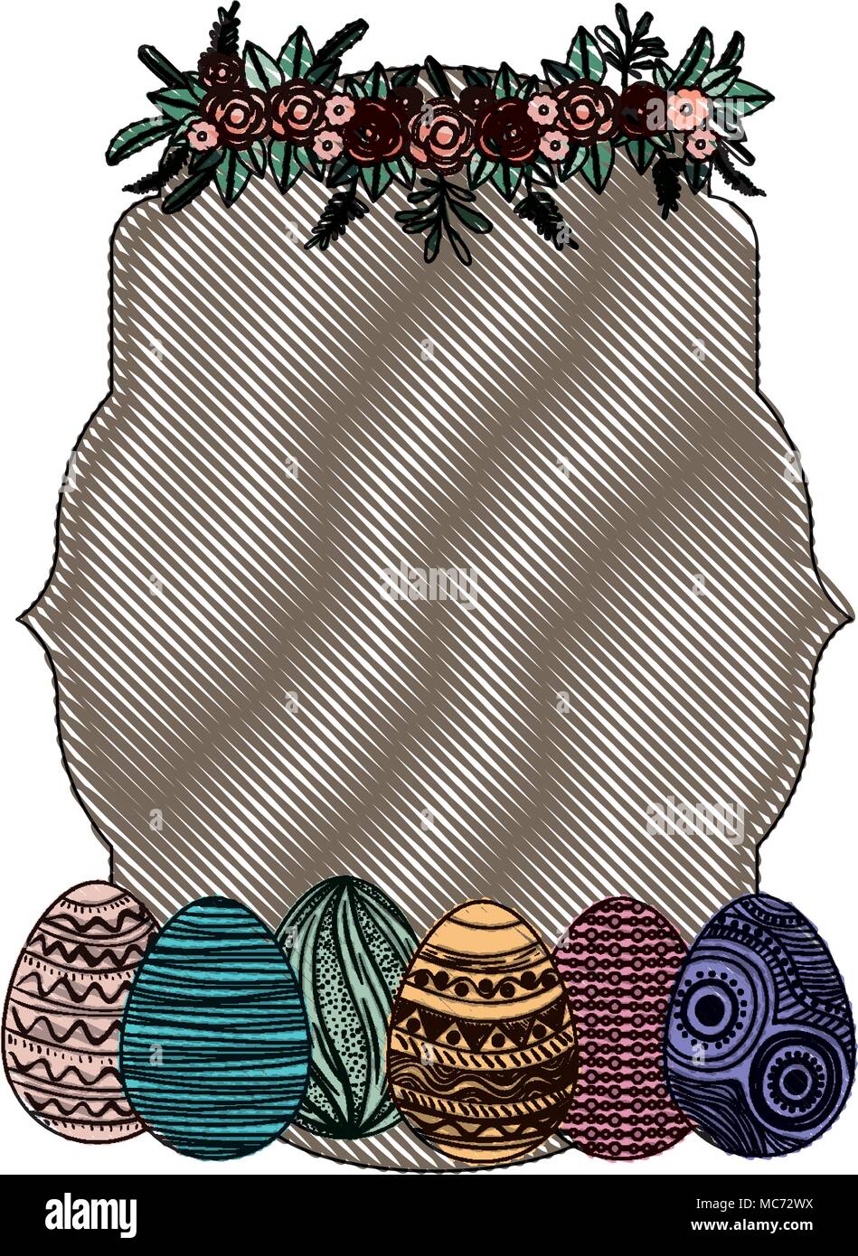 Frohe Ostern Eier Malen mit Rosen Kranz Stock Vektor