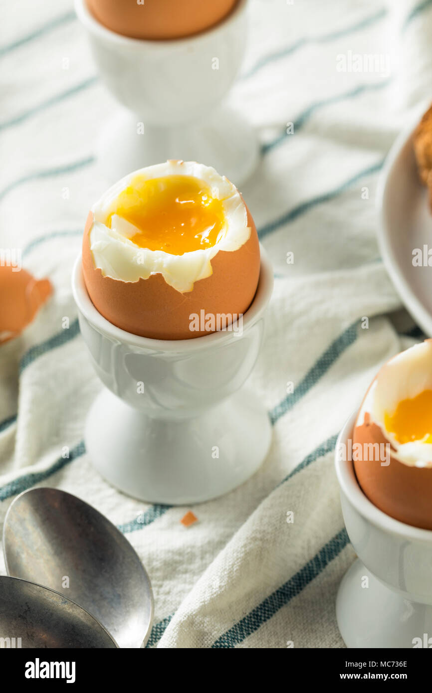 Hausgemachte weich gekochtes Ei in eine Tasse mit Toast Stockfoto