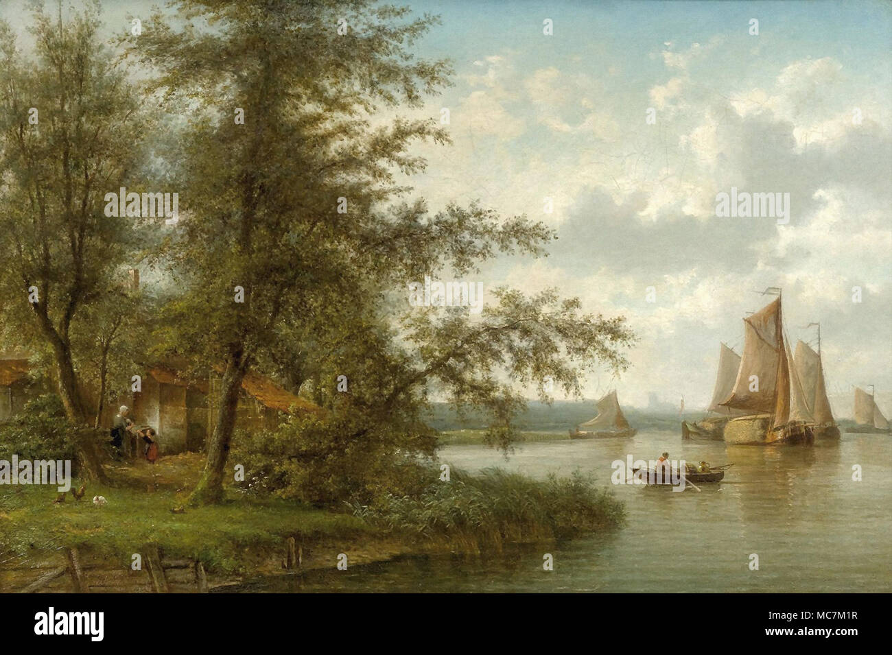 Vogel Cornelis Jan De - Niederländisch Flusslandschaft mit Zahlen Stockfoto