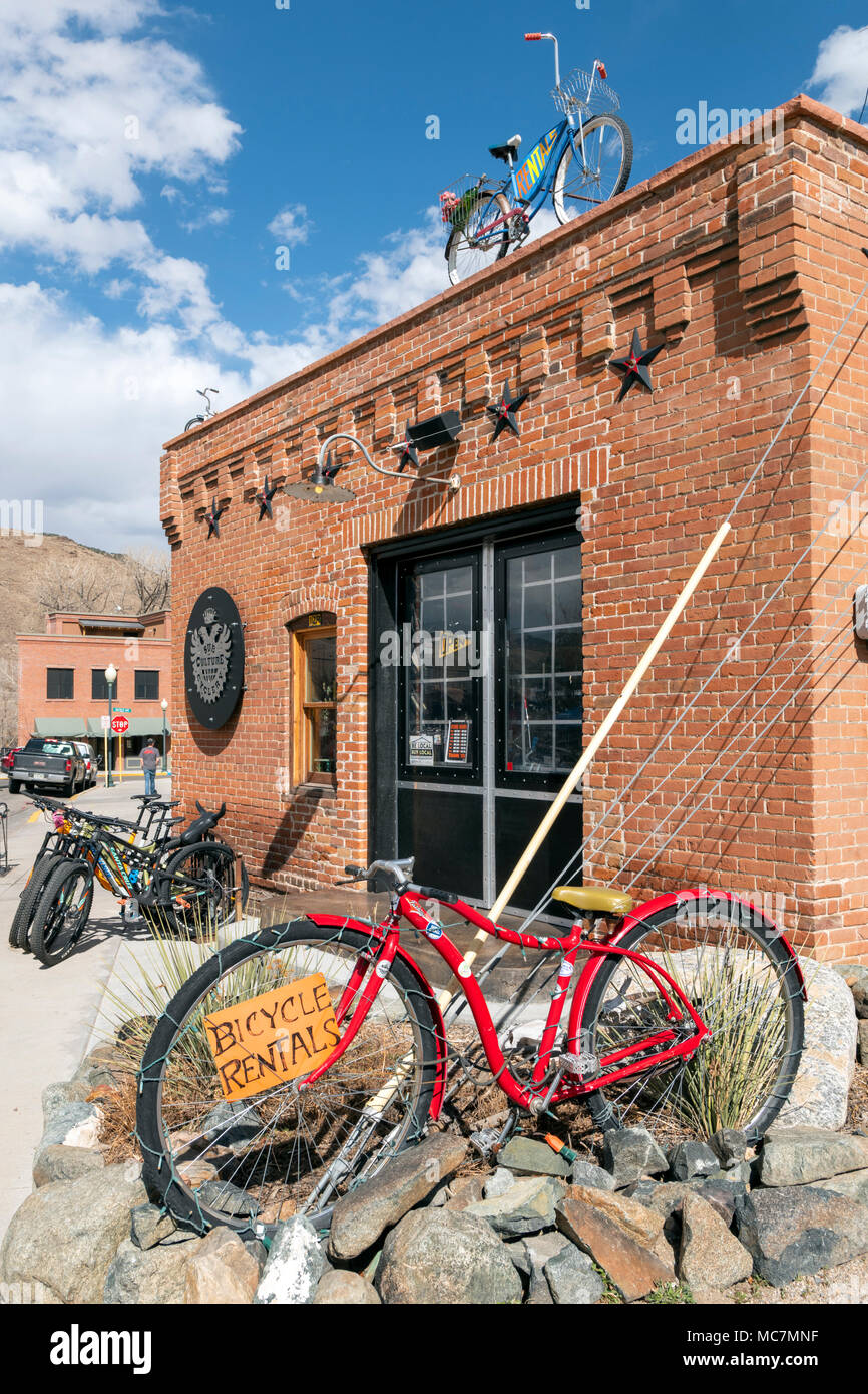 Sub Kultur Cyclery; National Historic District; Fahrrad Shop in der Innenstadt von Salida, Colorado, USA Stockfoto