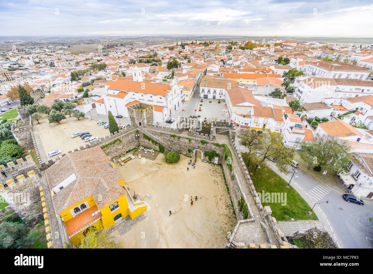 Beja Stadtbild mit Castel und Kathedrale in Alentejo, Portugal Stockfoto