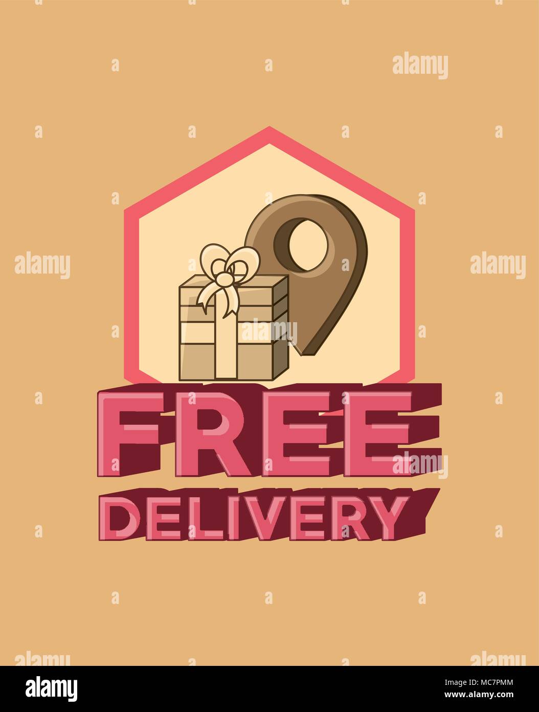 Kostenlose Lieferung Emblem Mit Standort Pin Und Geschenkbox Uber Orange Hintergrund Vector Illustration Stock Vektorgrafik Alamy
