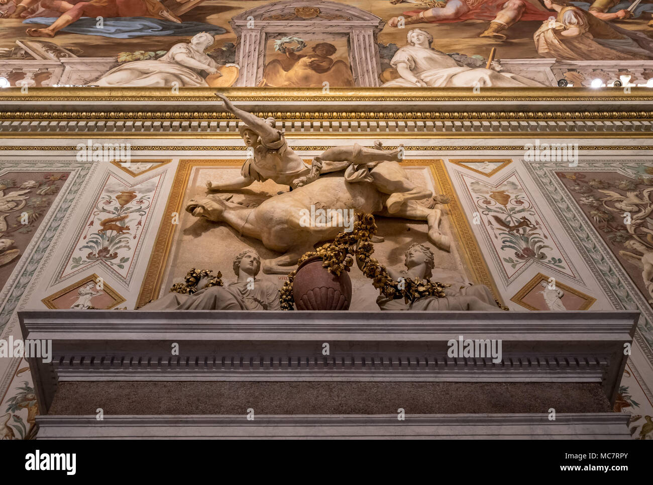 Pferd und Reiter Skulptur in der Galleria Borghese Stockfoto