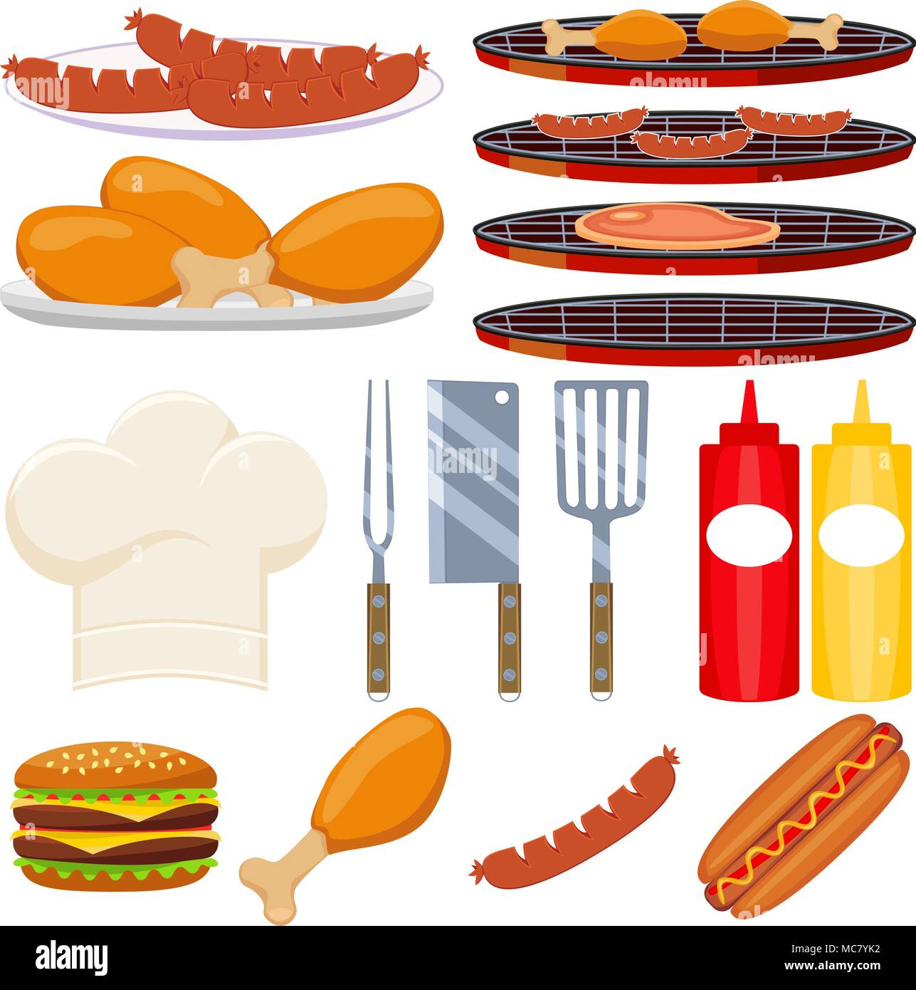 Bunte cartoon bbq Kochen 15 Element festlegen Stock Vektor