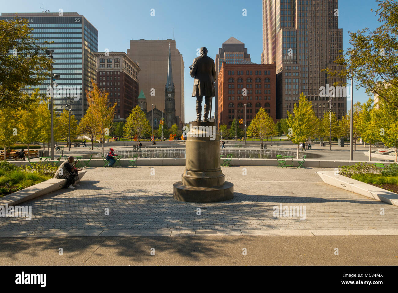 Moses Cleaveland statue öffentlichen Platz Cleveland, Ohio Stockfoto