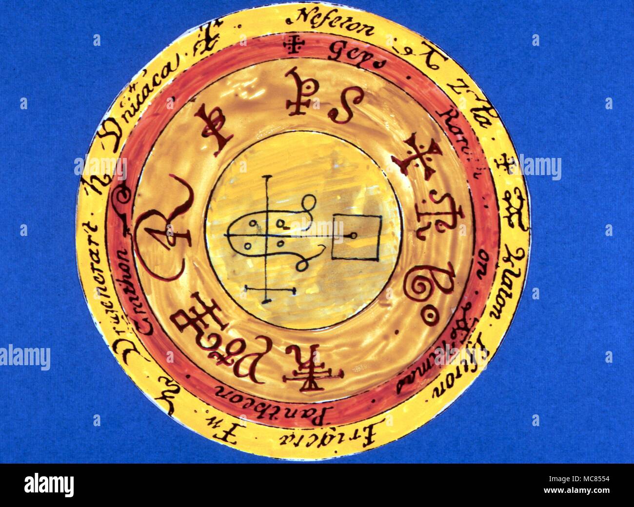 Dämonen König des Westens - Das Siegel (Mitte des Magic Circle) für Gaap, alias Goap und tippen Sie auf eine der 72 Geister von Salomo, und nach der Leitha Listen, König des Westens. Stockfoto