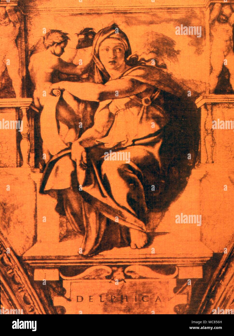 Wahrsager, sibyllen Die berühmte Sibylle von Delphi, mit einem der Sibyllinischen Bücher. Drucken nach dem Gemälde von Michelangelo in der Sixtinischen Kapelle Rom Stockfoto