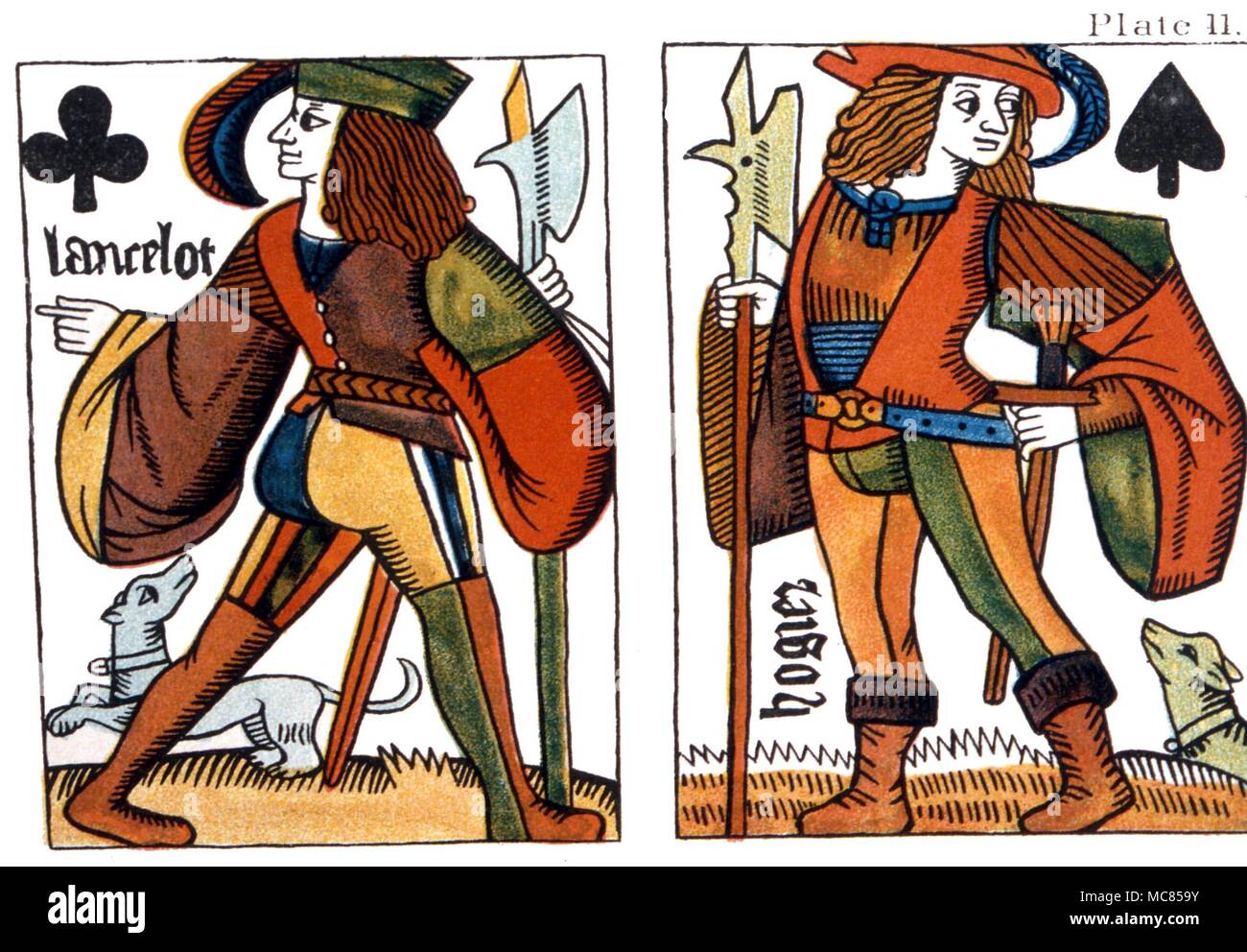 Die Karten in cartomancy verwendet. Bildkarten, scheinbar verbunden mit dem Arthurian Legends, Lancelot und Hogiez. Von Van Rensselaer, Des Teufels Picture-Books, 1892 Stockfoto