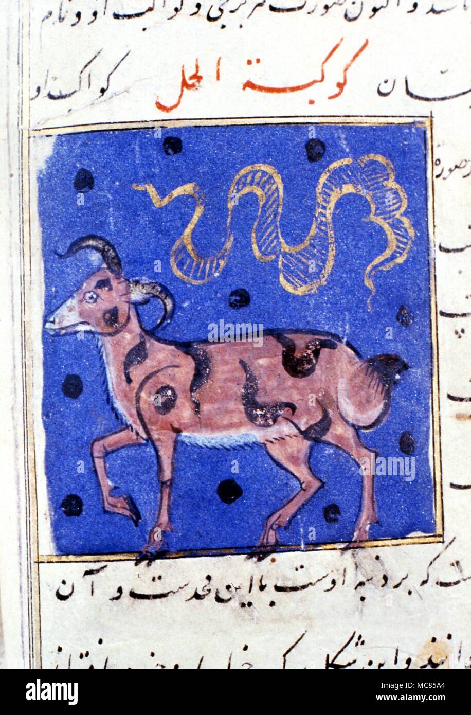 Arabisch Bild der Tierkreiszeichen Widder. Aus dem 17. Jahrhundert (?) Buch "Wunder der Welt". Persisch. Im Dar al-Athar al-Islamiyyah, Kuwait. Stockfoto