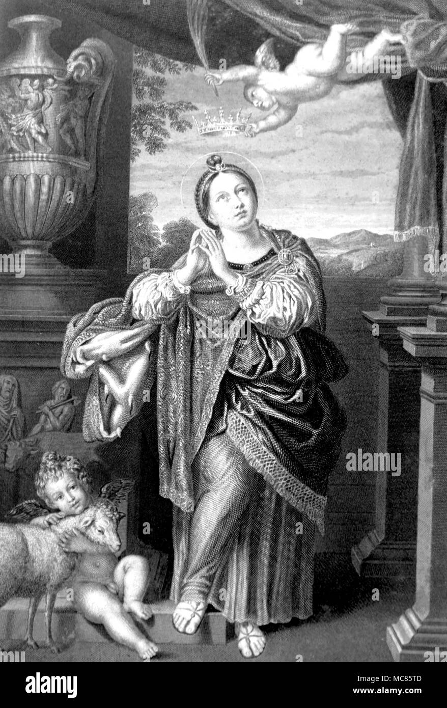 Christian hl. Agnes. Kupferstich von S Smith nach dem Gemälde von Domenichino, t Agnes', aus der 1859'Art Journal" Stockfoto