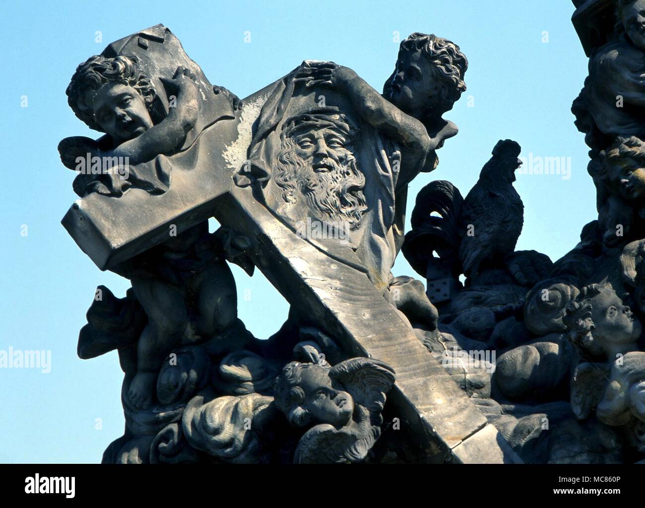 CHRISTIAN das Antlitz Christi auf dem Veronica Blatt. Detail der Skulptur auf der Karlsbrücke, Prag. Es wird gesagt, dass die Bilder von Christi 'Veronica' Gesichter von der ursprünglichen Symbolik der Turiner Grabtuch abgeleitet ist Stockfoto