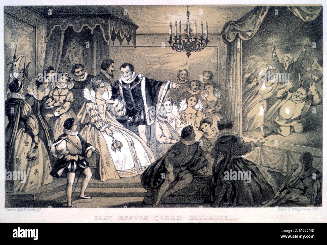 Weihnachten spielen durchgeführt, bevor Elizabeth I. Chromo Holzschnitt aus der William Sandys' Weihnachten. Seine Geschichte, Festivies und Weihnachtslieder' 1870 Stockfoto