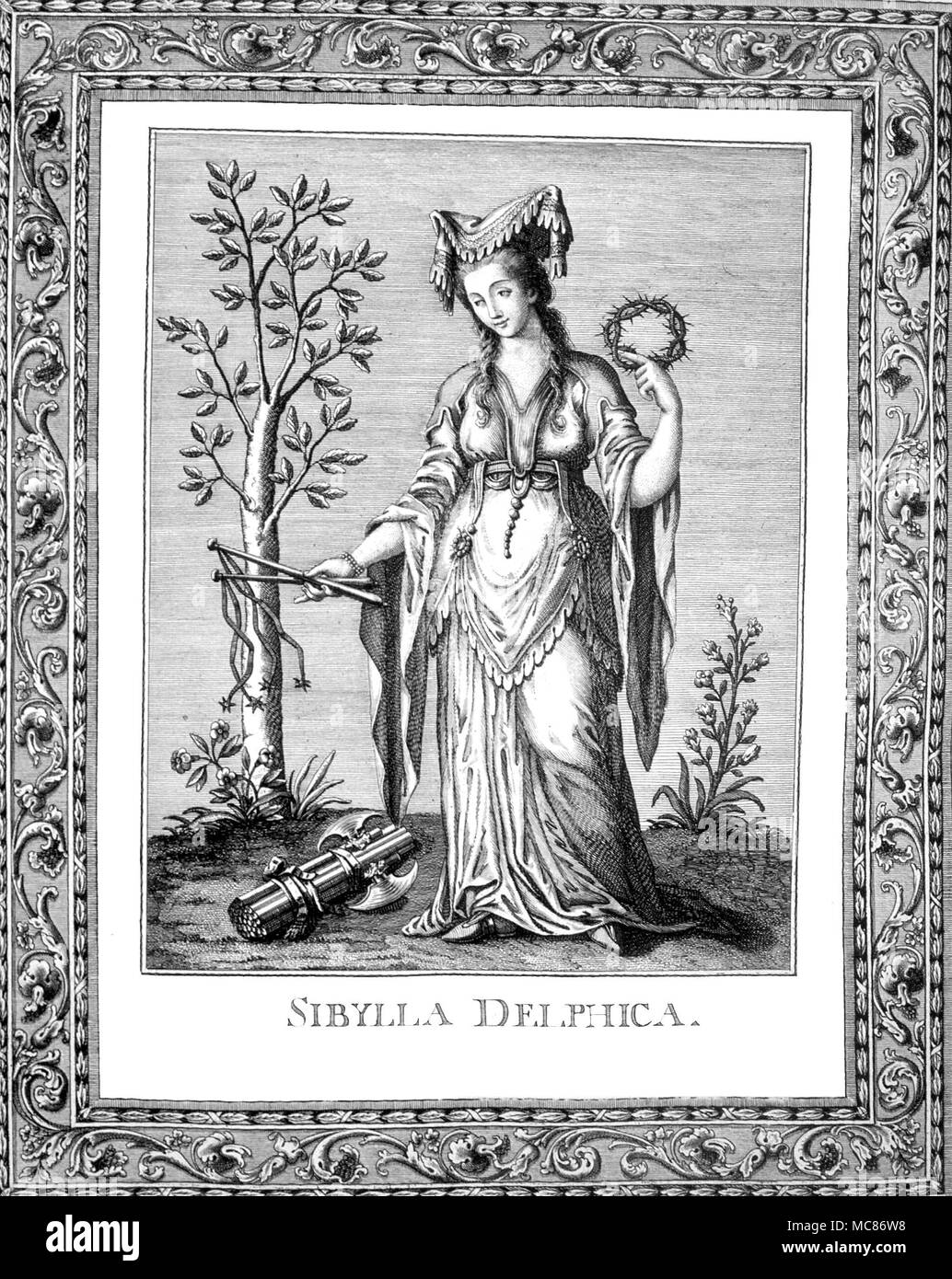 Vorhersagen und Prophezeiungen Sibylle von Delphi. Die prophetin (des Gottes Apollo) aus dem Griechischen oracle Zentrum von Delphi. Aus der Ausgabe 1972 von Jacopo von Guarana Oracoli, Auguri, Aruspici, Sibille, indovinia della Religione Pagana Stockfoto